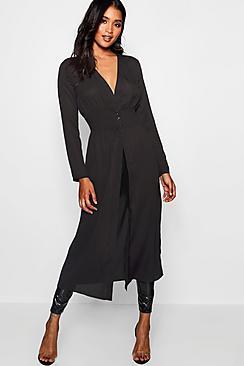 Boohoo Shirred Waist Button Maxi Shirt
