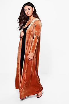 Boohoo Plus Carolyn Velvet Duster Jacket