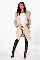 Boohoo Boutique Katie Bonded Faux Fur Suedette Belted Coat
