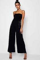 Boohoo Military Button Crepe Wide Leg Trouser