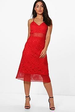Boohoo Boutique Dea Lace Midi Skater Dress