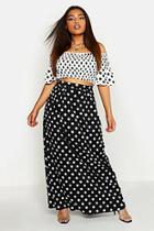 Boohoo Plus Woven Spotty Top & Maxi Skirt Co-ord