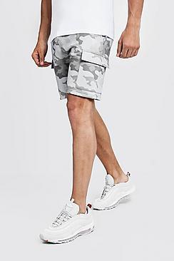 Boohoo Camo Print Cargo Mid Length Short
