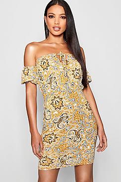 Boohoo Paisley Print Puff Sleeve Mini Dress