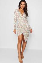 Boohoo Paisley Print Twist Front Asymmetric Midi Dress