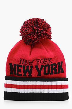 Boohoo New York Bobble Beanie