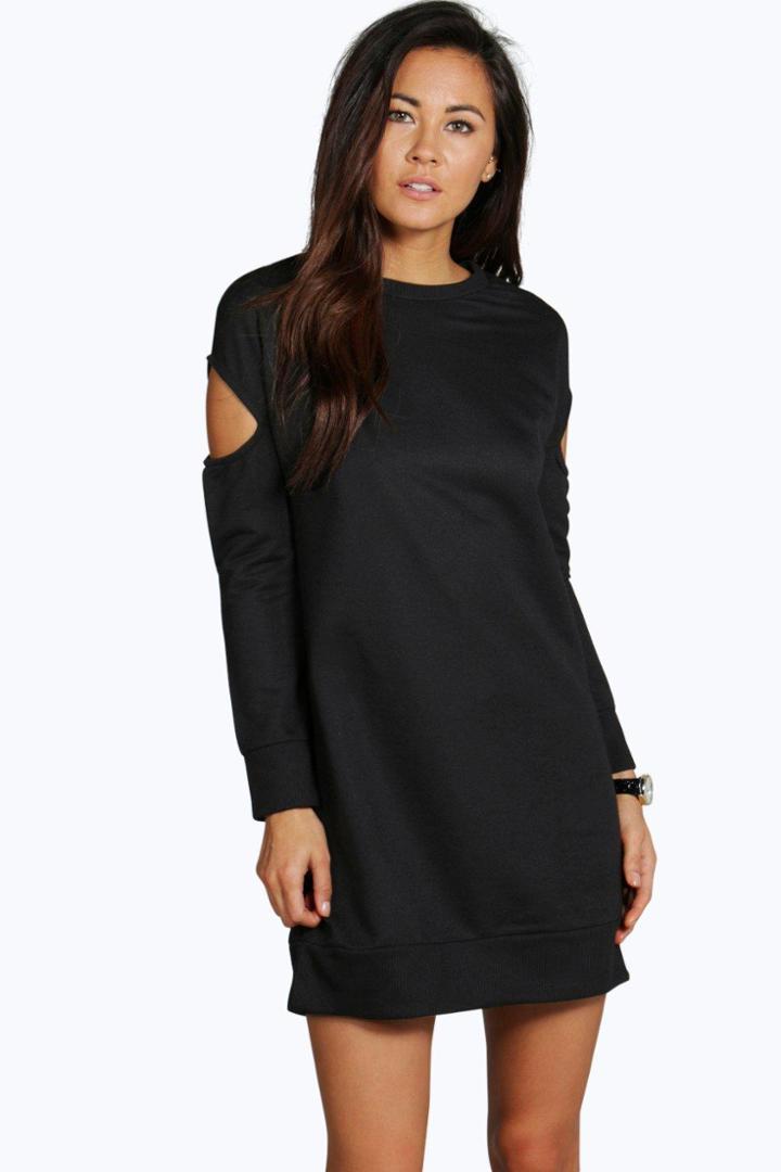 Boohoo Nadine Cut Out Shoulder Sweat Dress Black