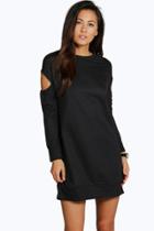 Boohoo Nadine Cut Out Shoulder Sweat Dress Black