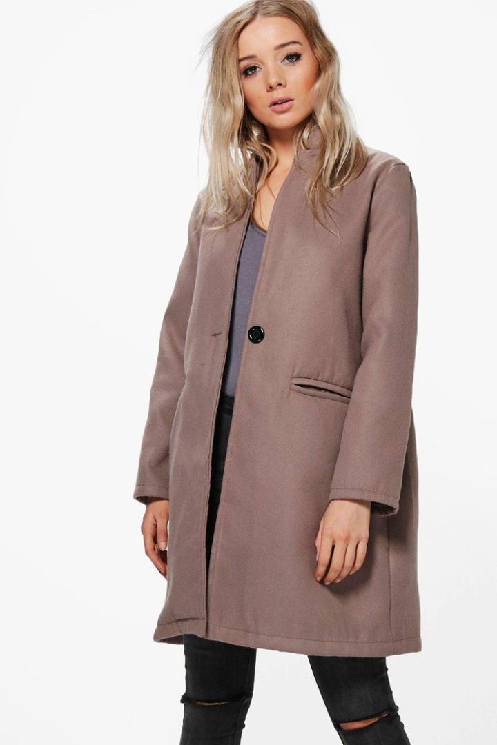 Boohoo Megan Notch Neck Coat Mocha