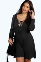 Boohoo Plus Jenny Lace Up Skater Dress Black