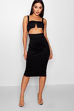 Boohoo Eva Square Neck Strappy Cut Out Midi Dress