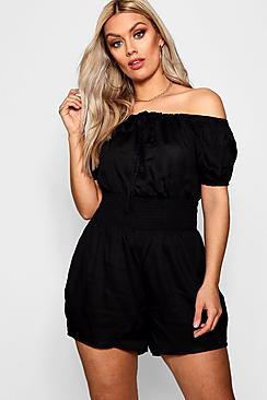 Boohoo Plus Annabel Sheared Waist Playsuit