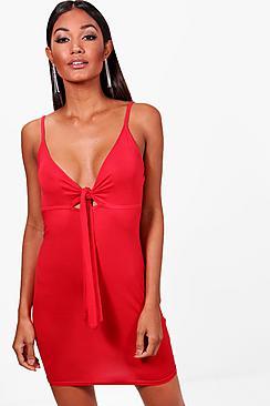Boohoo Tie Front Strappy Bodycon Dress
