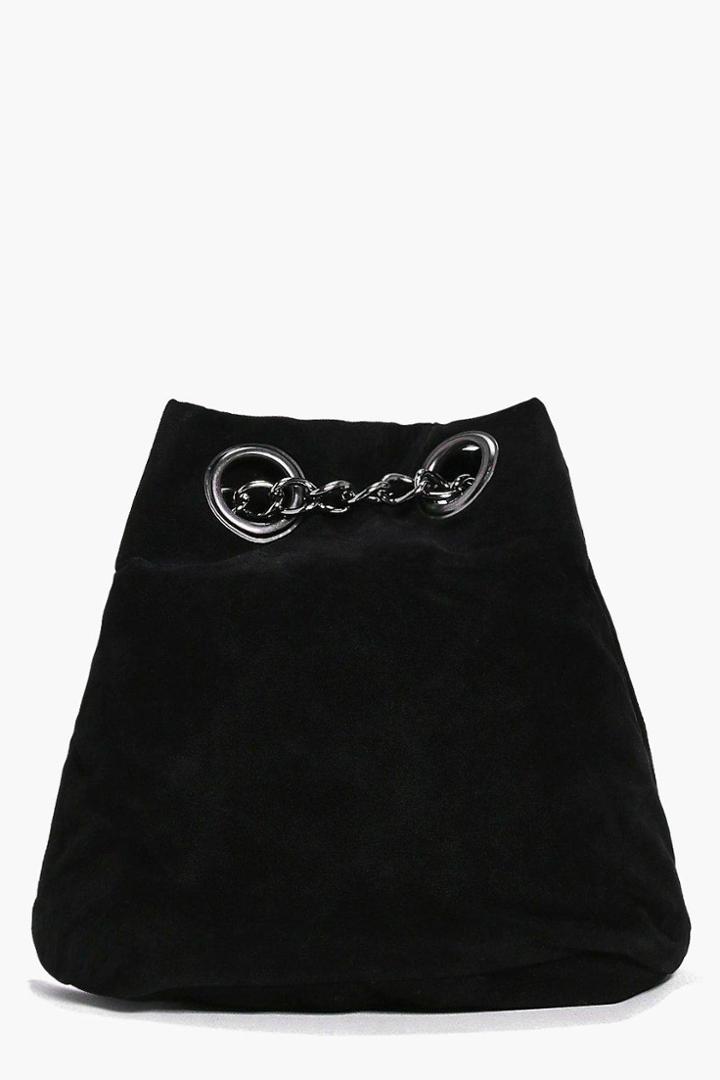Boohoo Nina Suedette Chain Drawstring Duffle Bag Black