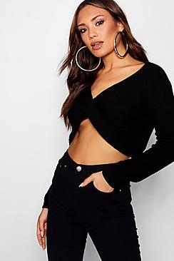 Boohoo Twist Front Crop Jumper