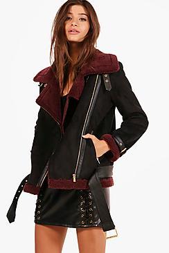 Boohoo Rebecca Boutique Contrast Faux Fur Trim Aviator