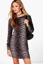 Boohoo Leah Leopard Brushed Knit Bodycon Dress
