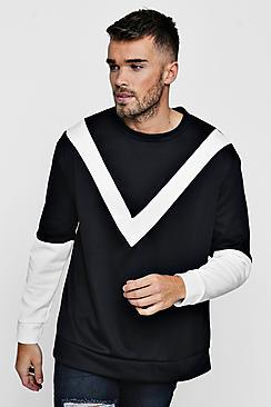 Boohoo Loose Fit Chevron Colour Block Sweater