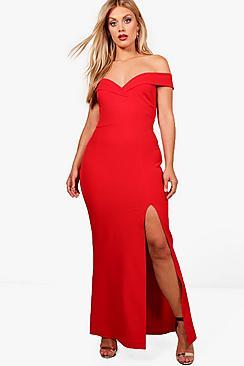Boohoo Plus Marie Off The Shoulder Bodycon Maxi Dress
