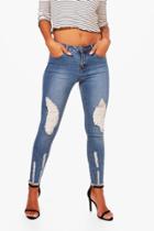 Boohoo Petite Charlotte Rip And Sequin Detail Skinny Jean Blue