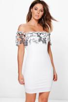 Boohoo Boutique Ari Lace Off Shoulder Bodycon Dress Ivory