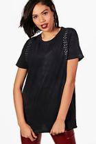Boohoo Daisy Studded Sleeve Detail Washed T-shirt