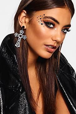 Boohoo Halloween Gothic Cross Earrings