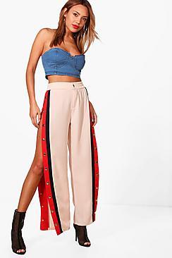Boohoo Jenna Contrast Popper Panel Woven Trousers