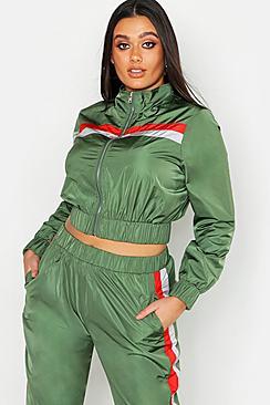 Boohoo Plus Stripe Shell Tracksuit Top