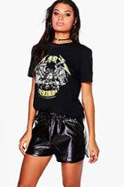 Boohoo Jill Gathered Waist Leather Look Running Shorts