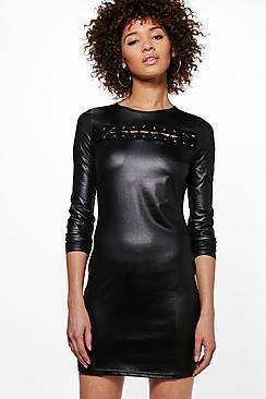 Boohoo Brenda Lace Up Premium Micro Shift Dress