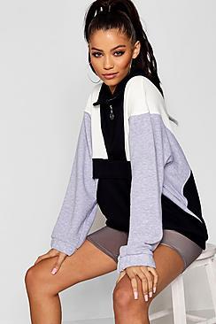 Boohoo Colour Block Zip Pull Sweater