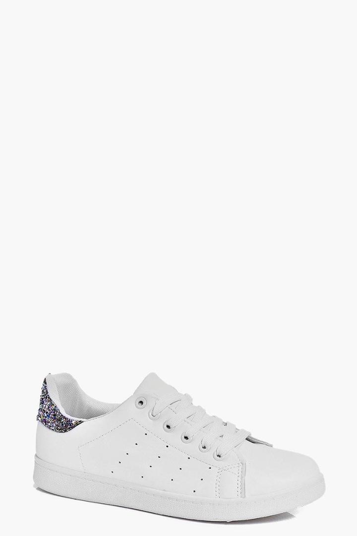 Boohoo Clara Glitter Back Lace Up Trainer Multi
