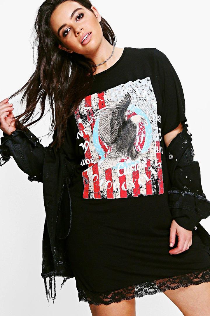 Boohoo Plus Maria Lace Trim Band T-shirt Dress Multi