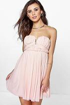 Boohoo Petite Jane Mesh Ruched Plunge Skater Dress