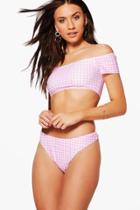 Boohoo Hawaii Gingham Bardot High Leg Bikini Pink