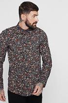Boohoo Dark Floral Print Viscose Long Sleeve Shirt