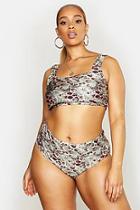 Boohoo Plus Tropical Leopard High Waist Bikini