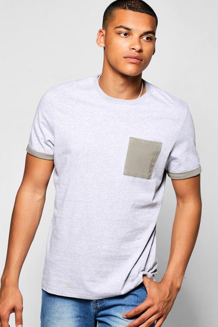 Boohoo Contrast Pocket Turnt Up T-shirt Grey