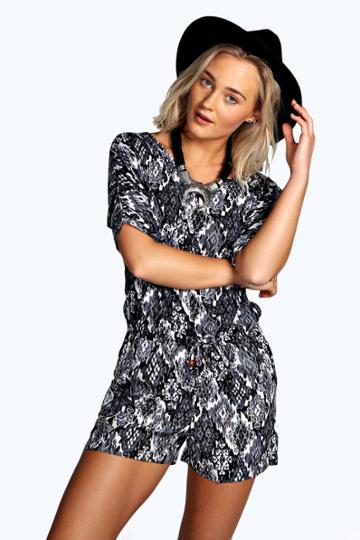 Boohoo Cate Watercolour Aztec Print 3/4 Sleeve Playsuit - Grey