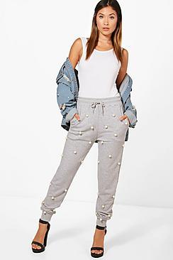 Boohoo Pearl Embellished Luxe Sweat Joggers