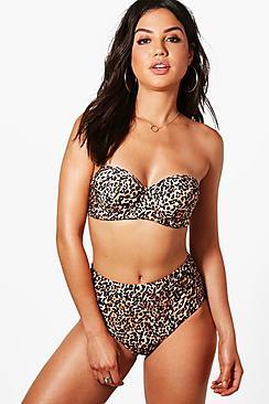 Boohoo Tampa Animal Print Twist Bandeau Bikini