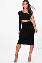 Boohoo One Shoulder Crop And Skirt Co-ord Set
