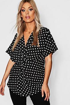 Boohoo Plus Satin Spot Twist Front Shirt