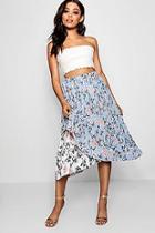 Boohoo Emilia Woven Floral Pleated Asymetric Skater Skirt