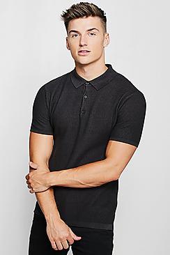 Boohoo Grid Knit Short Sleeve Polo
