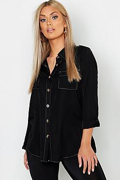Boohoo Plus Woven Utility Contrast Stitch Oversized Shirt