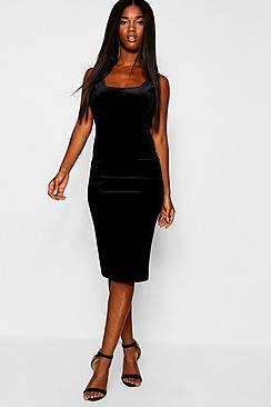 Boohoo Velvet Scoop Neck Bodycon Midi Dress
