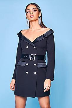 Boohoo Premium Off The Shoulder Blazer Dress
