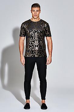 Boohoo Premium Velour T-shirt With Gold Foil Print